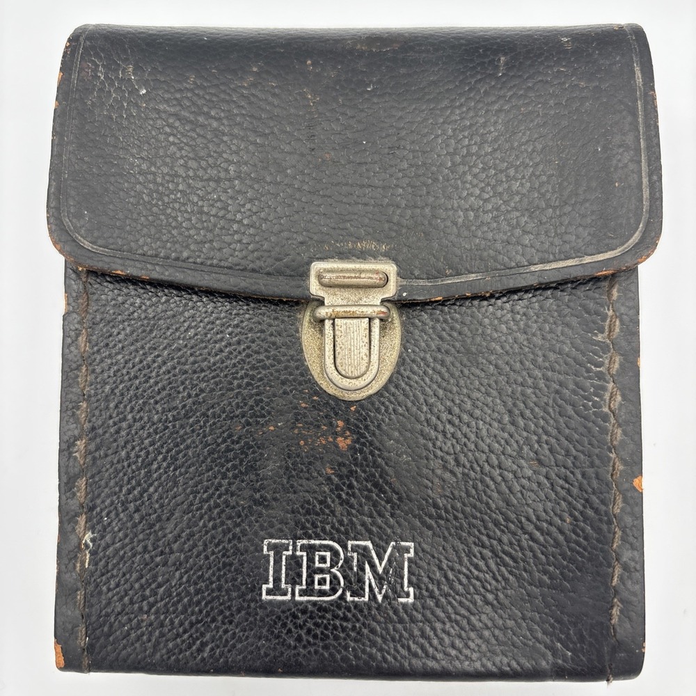 RARE Vintage IBM Tucky Swiss Made Black Leather Hard Case Field Belt Pouch